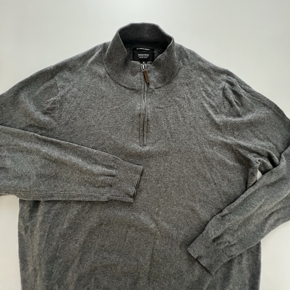 Nordstrom Cashmere Blend 1/4 Zip Men's XL Grey Pullover Sweater Preppy Soft